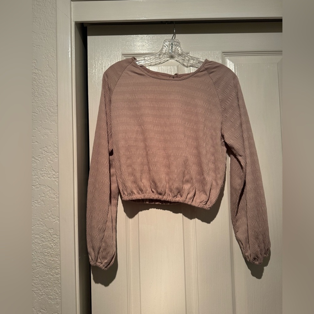 REWASH Mauve Long Sleeve Cropped Top with Open Back